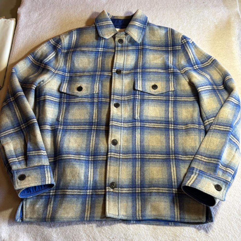 Isabel Marant‎ Kervon Plaid Wool Blend Shacket Jacket Mens Size M Blue Cream